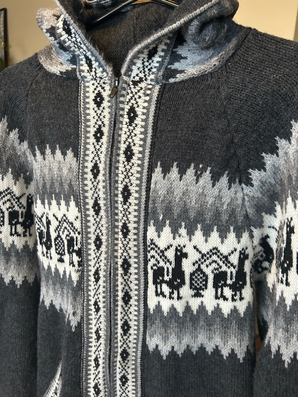 Alpaca Dark Grey Lama pattern Zip up Hooded Sweater 297